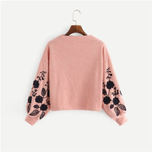 Load image into Gallery viewer, Ginger Preppy Elegant Floral Embroidered Women Pullovers Sweatshirts