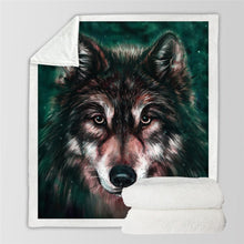 Load image into Gallery viewer, Wolf Painting Plush Sherpa Blanket