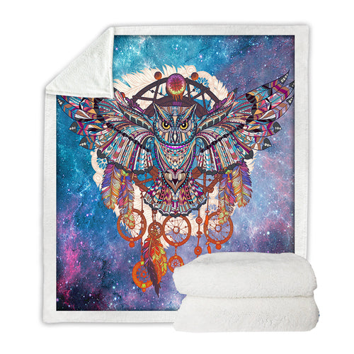 Owl Dreamcatcher Microfiber Bohemia Plush Sherpa Fleece