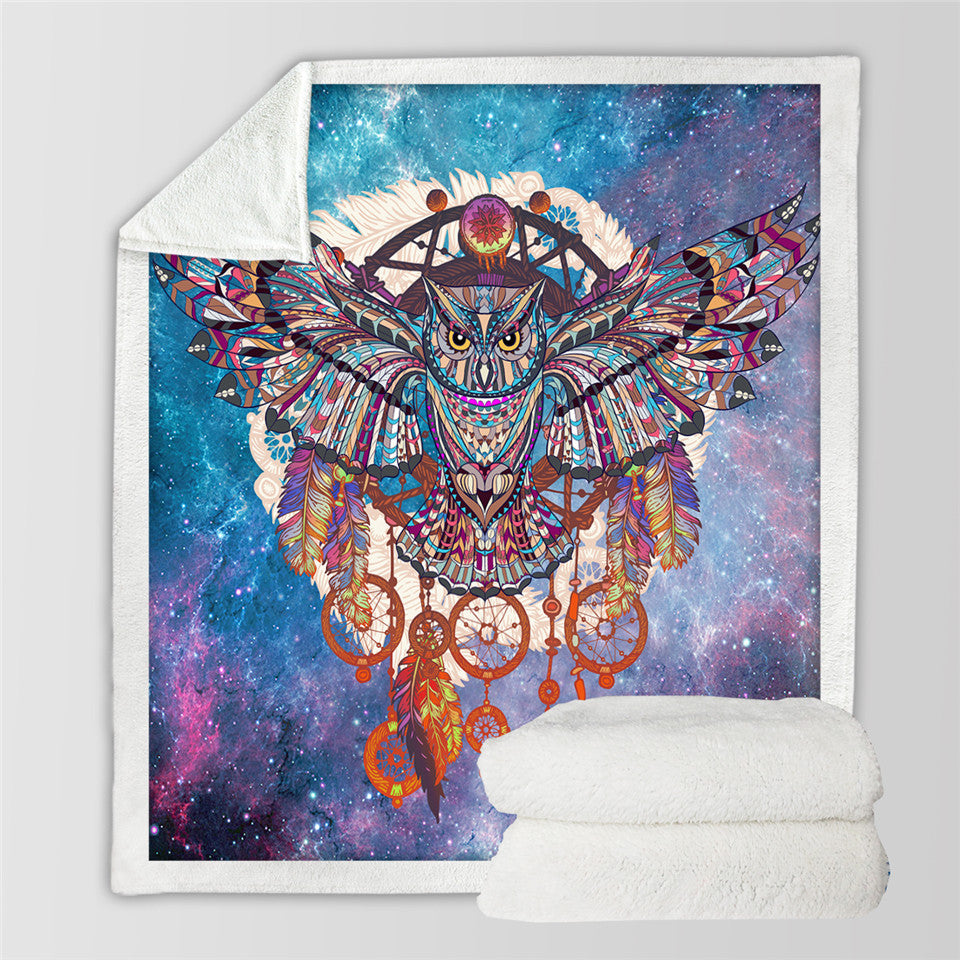 Owl Dreamcatcher Microfiber Bohemia Plush Sherpa Fleece