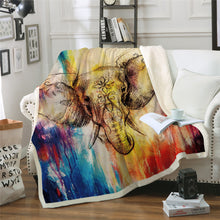 Load image into Gallery viewer, Watercolor Elephant Microfiber Plush Sherpa Fleece