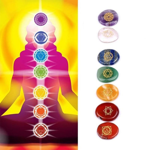 7 Pcs/Set Engraved Spiritual Healing Meditation Palm Stones Reiki Chakra Energy