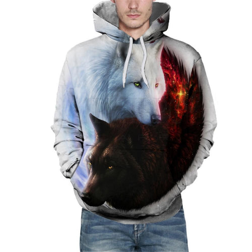 Cool 3d Yin-Yang Wolf Print Hoodies