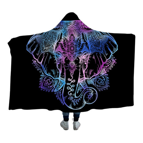 Bohemian Elephant Hooded Blanket Sherpa Fleece
