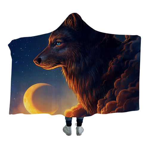 Night Guardian by JoJoesArt Hooded Blanket Wolf And The New Moon