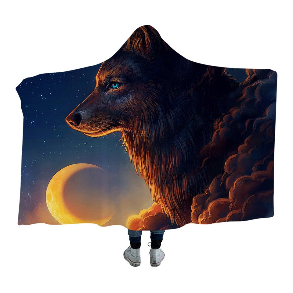 Night Guardian by JoJoesArt Hooded Blanket Wolf And The New Moon