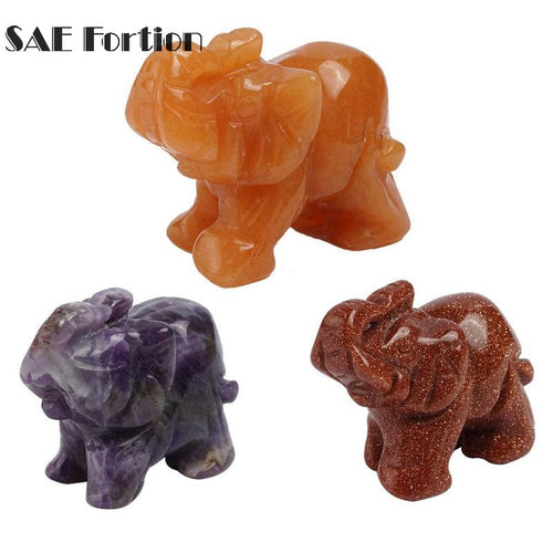 Elephant Figurines Carved Natural Stone Yellow Jade Mini Elephant Gemstone Chakra Healing