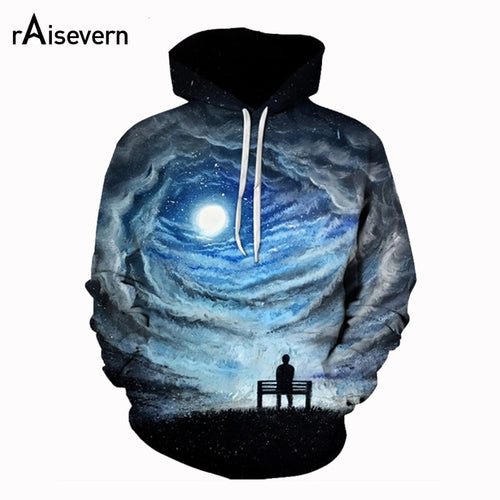 Raisevern Harajuku Moon With Clouds 3D Print Hoodies Women Men Pocket Sweatshirts Outfits Tracksuits Pullovers Dropship