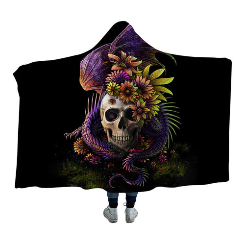 Flowery Skull by SunimaArt Hooded Blanket