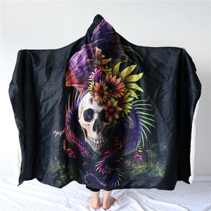 Flowery Skull by SunimaArt Hooded Blanket