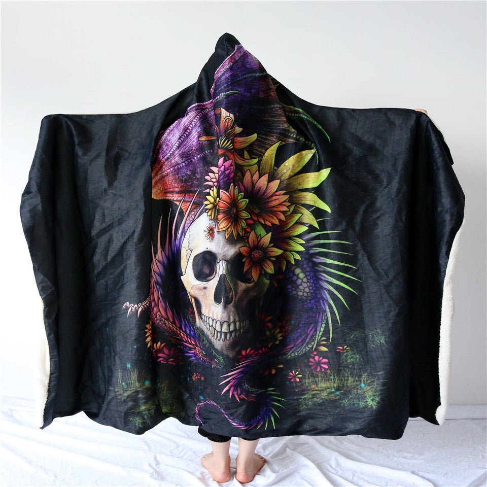 Flowery Skull by SunimaArt Hooded Blanket