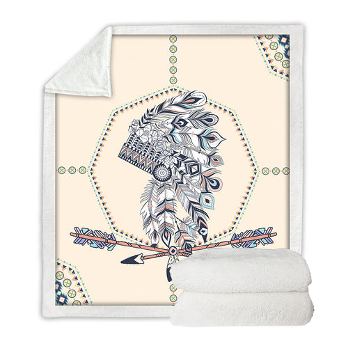 Indian Feather Microfiber Tribal Sherpa
