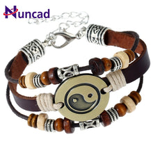 Load image into Gallery viewer, Vintage Copper Alloy Yin Yang leather Wristband