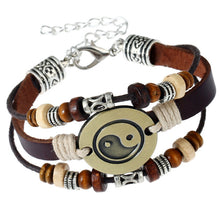Load image into Gallery viewer, Vintage Copper Alloy Yin Yang leather Wristband