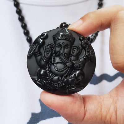 Ganesha obsidian pendant  prosperity statue Elephant pendant